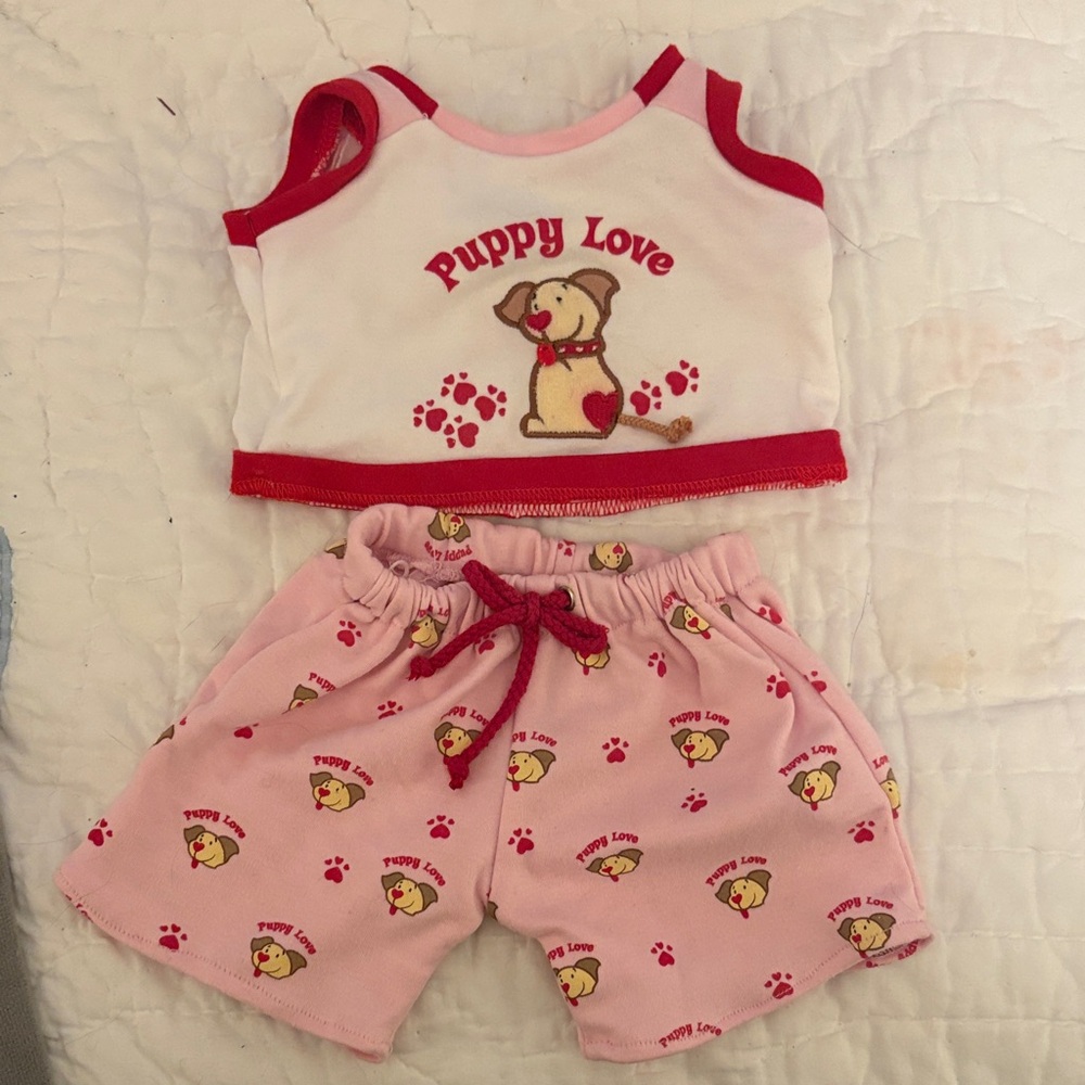 Build-A-Bear Puppy Love Red and Pink Pajama Set